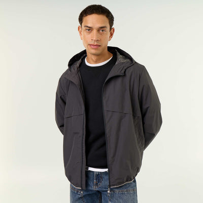 Water-Repellent Hooded Windbreaker Jacket BLACK