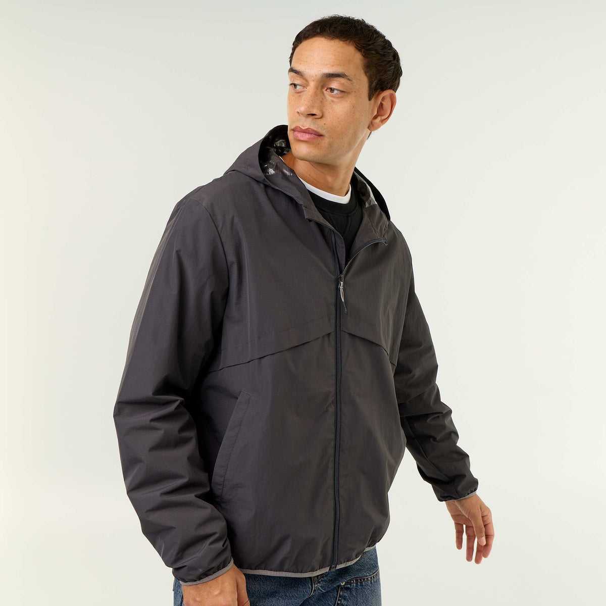 Water-Repellent Hooded Windbreaker Jacket BLACK