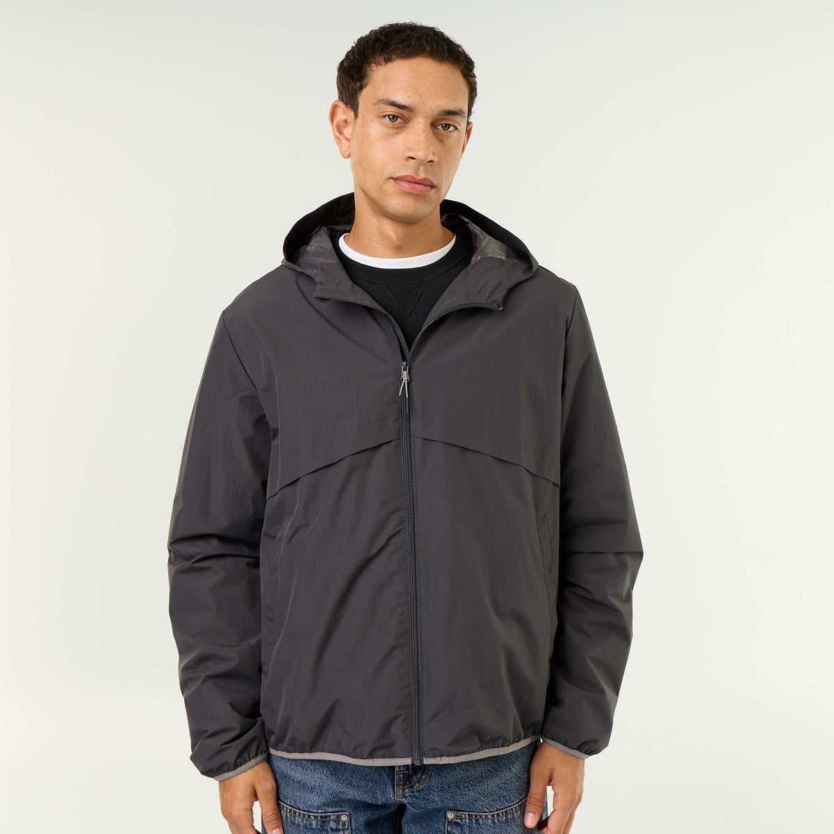 Water-Repellent Hooded Windbreaker Jacket BLACK