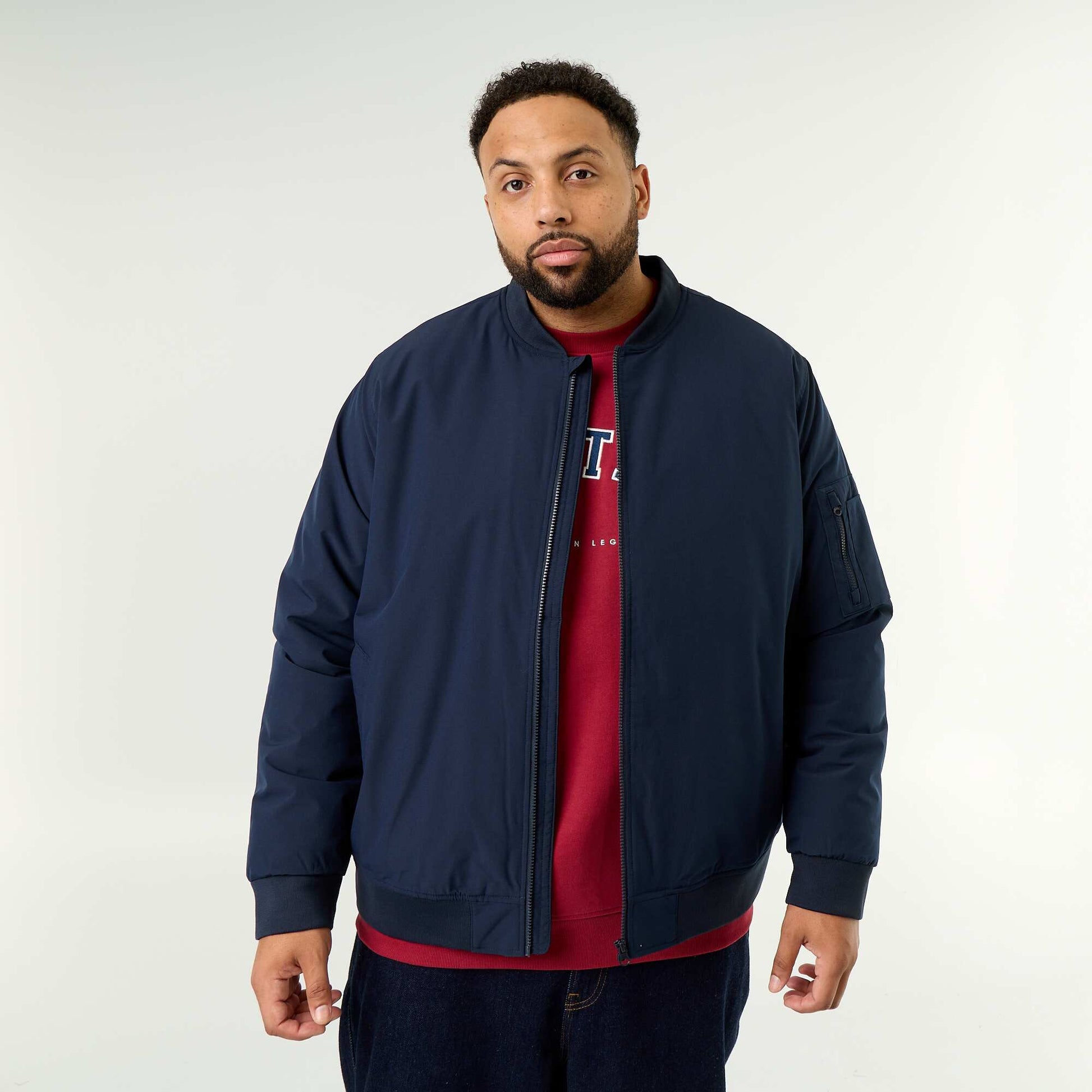 Bomber jacket with ribbed knit collar BLUE