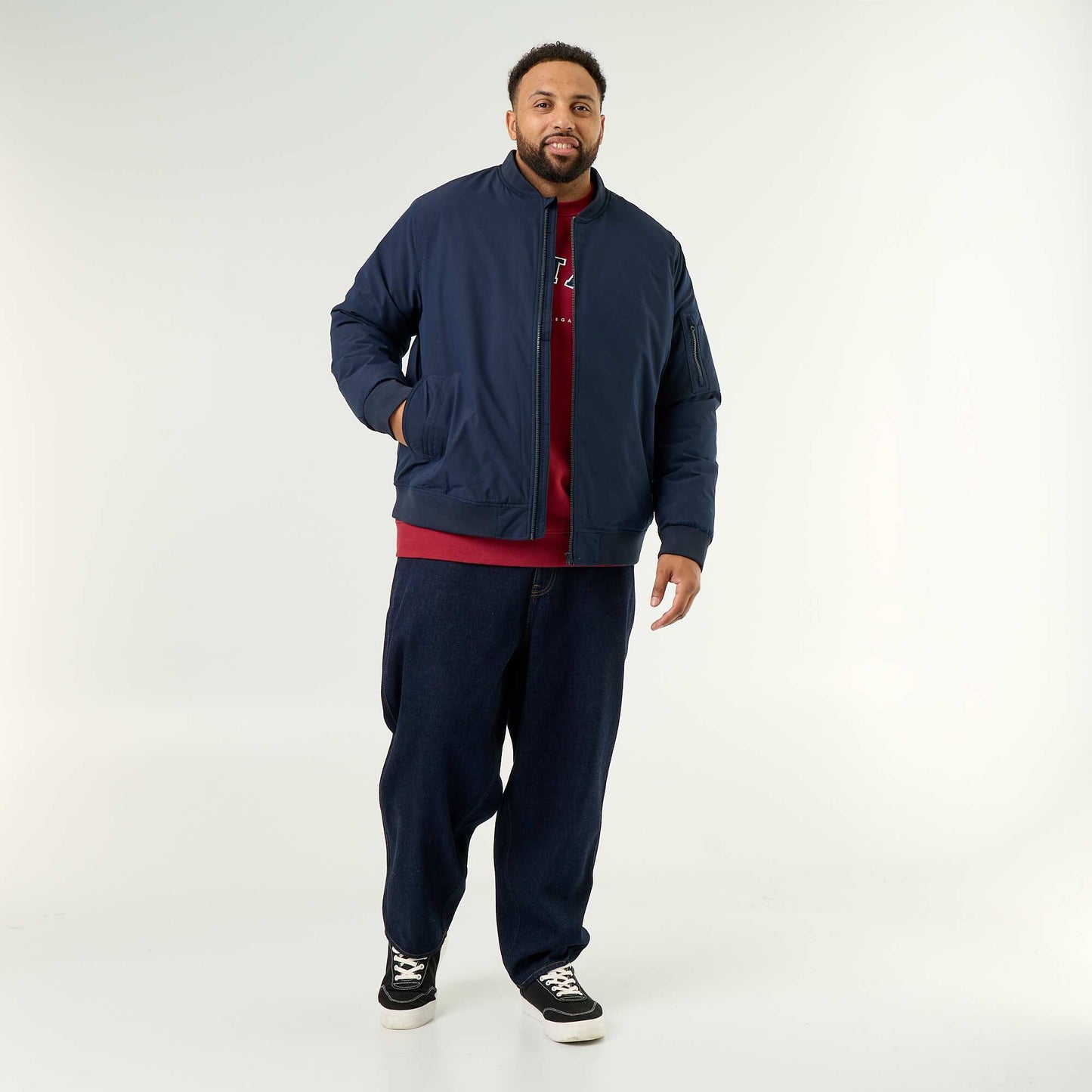 Bomber jacket with ribbed knit collar BLUE