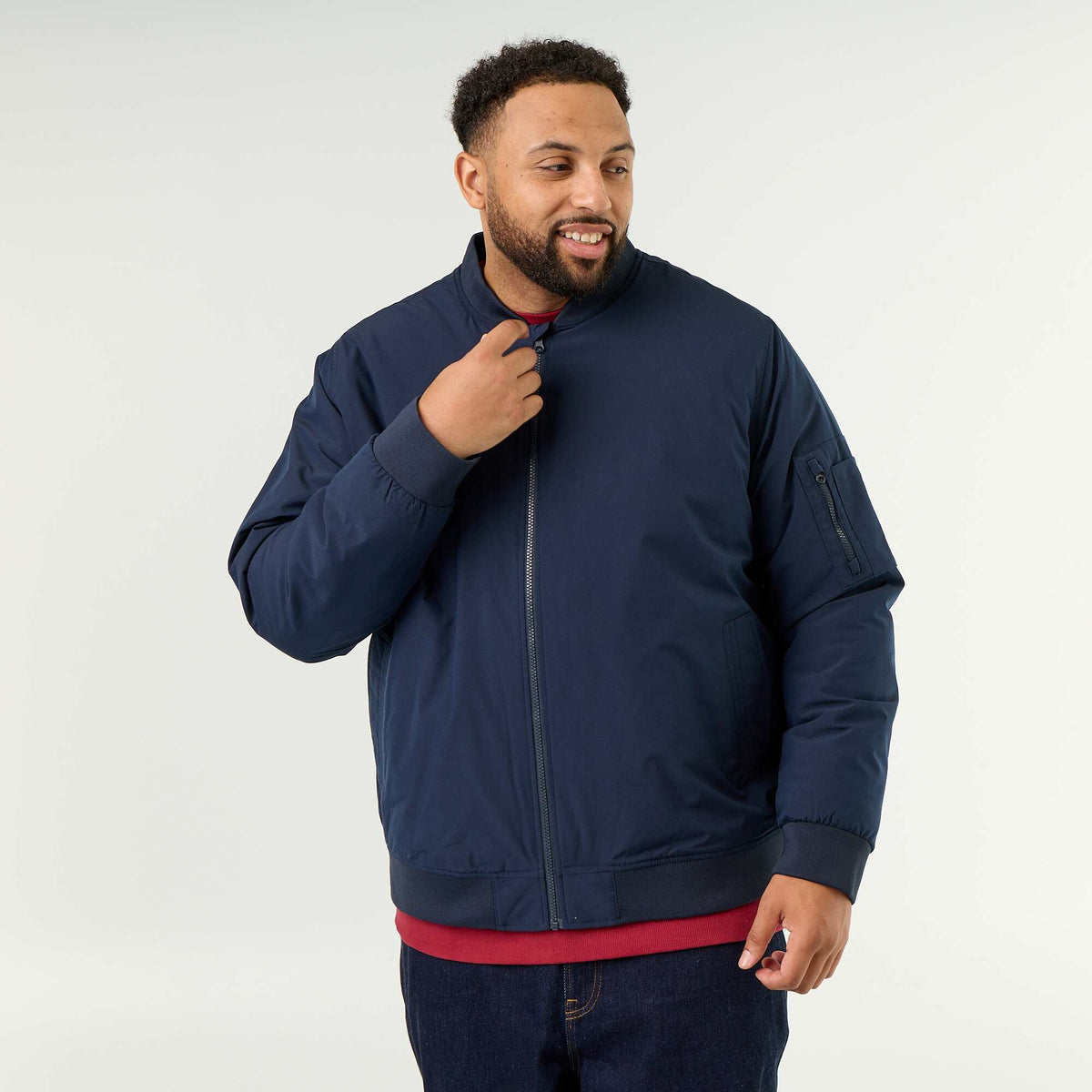 Bomber jacket with ribbed knit collar BLUE