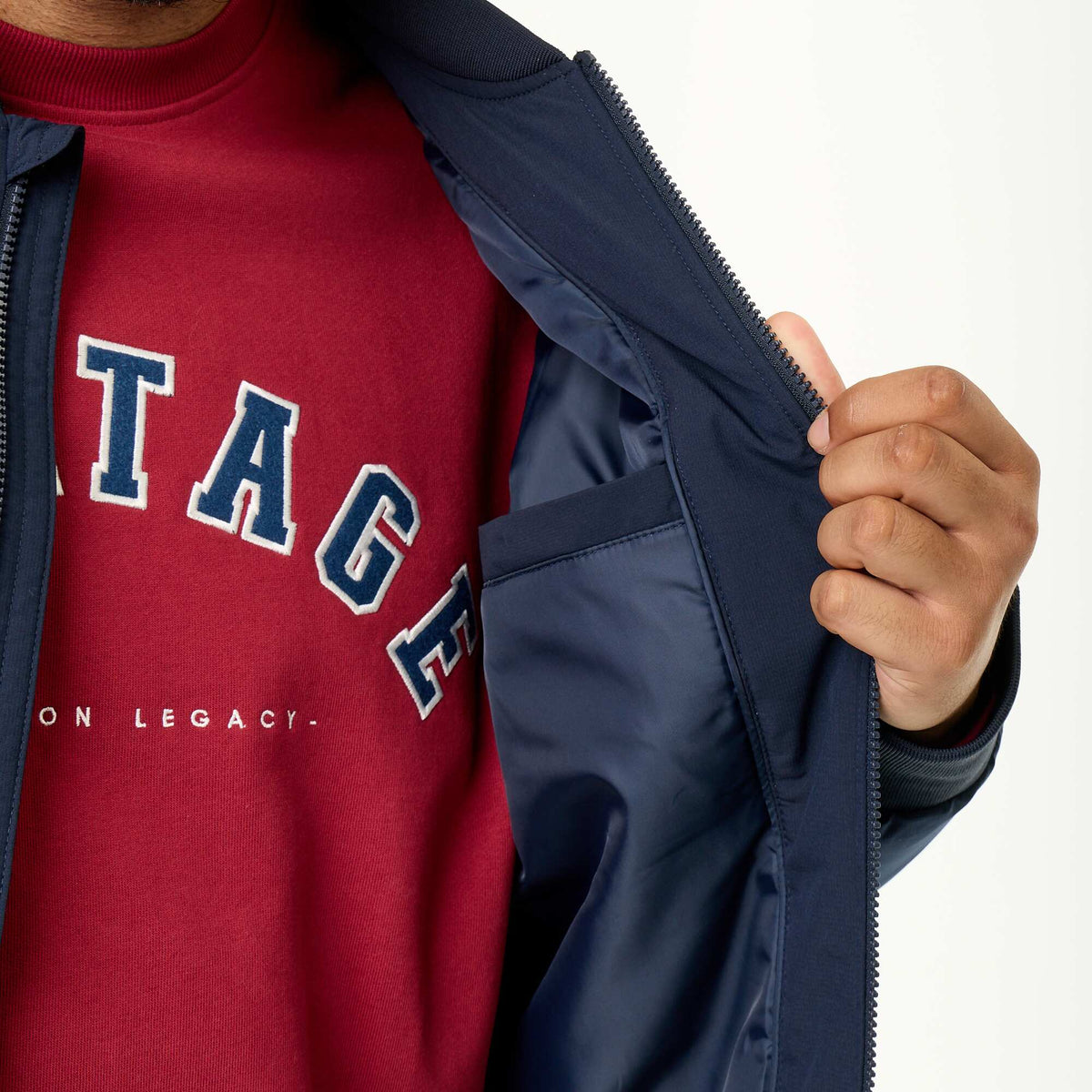 Bomber jacket with ribbed knit collar BLUE