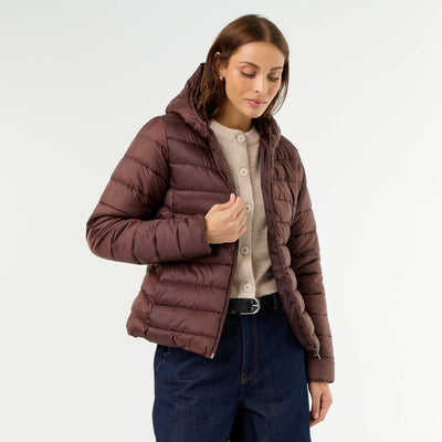 Lightweight Hooded Quilted Puffer Jacket BROWN