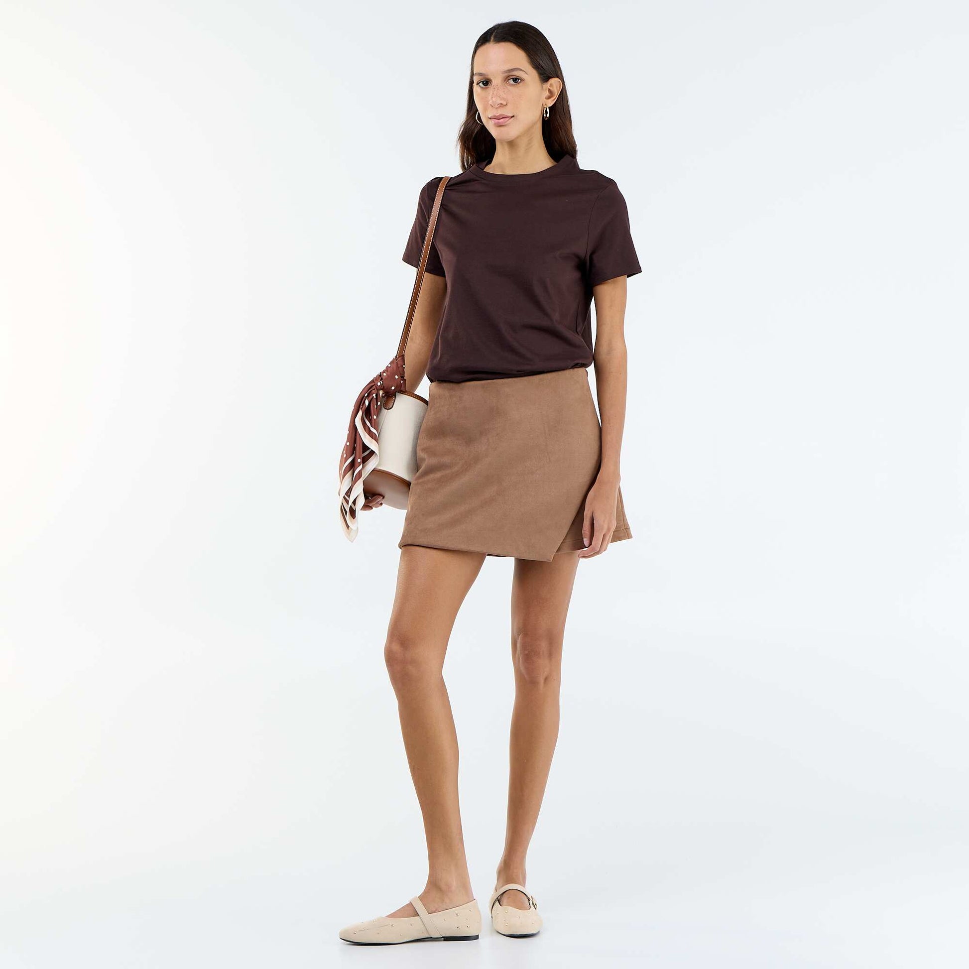 Faux suede skort BROWN