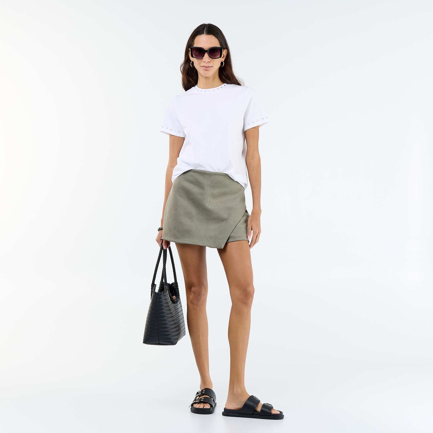 Faux suede skort KHAKI