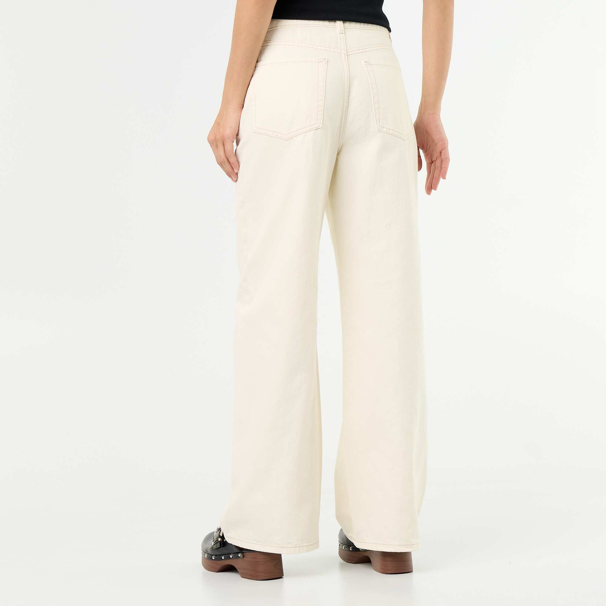 High-waisted wide-leg twill pants BEIGE