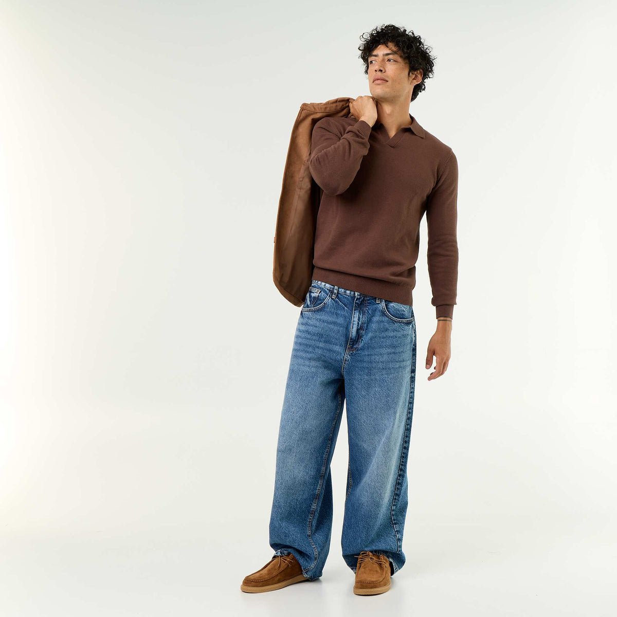 Long-sleeved polo collar sweater BROWN