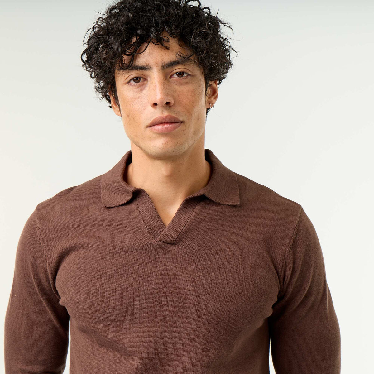 Long-sleeved polo collar sweater BROWN