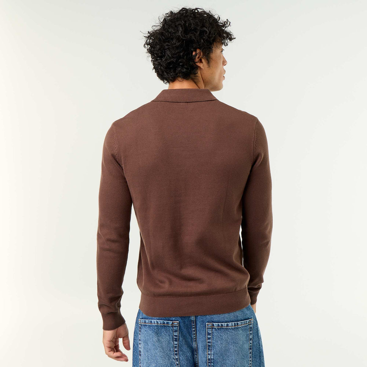 Long-sleeved polo collar sweater BROWN