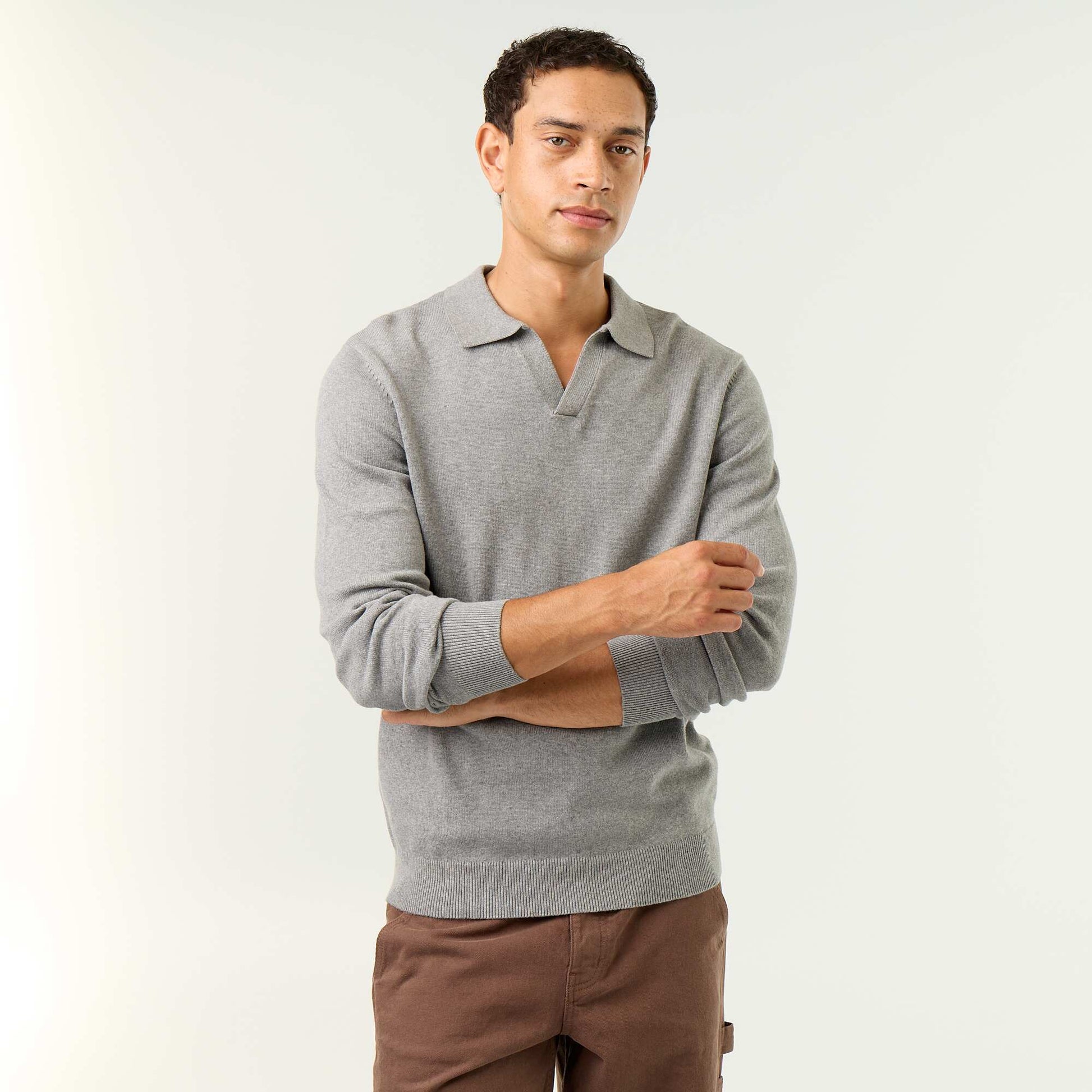 Long-sleeved polo collar sweater GREY