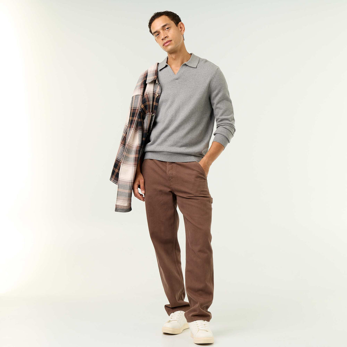 Long-sleeved polo collar sweater GREY