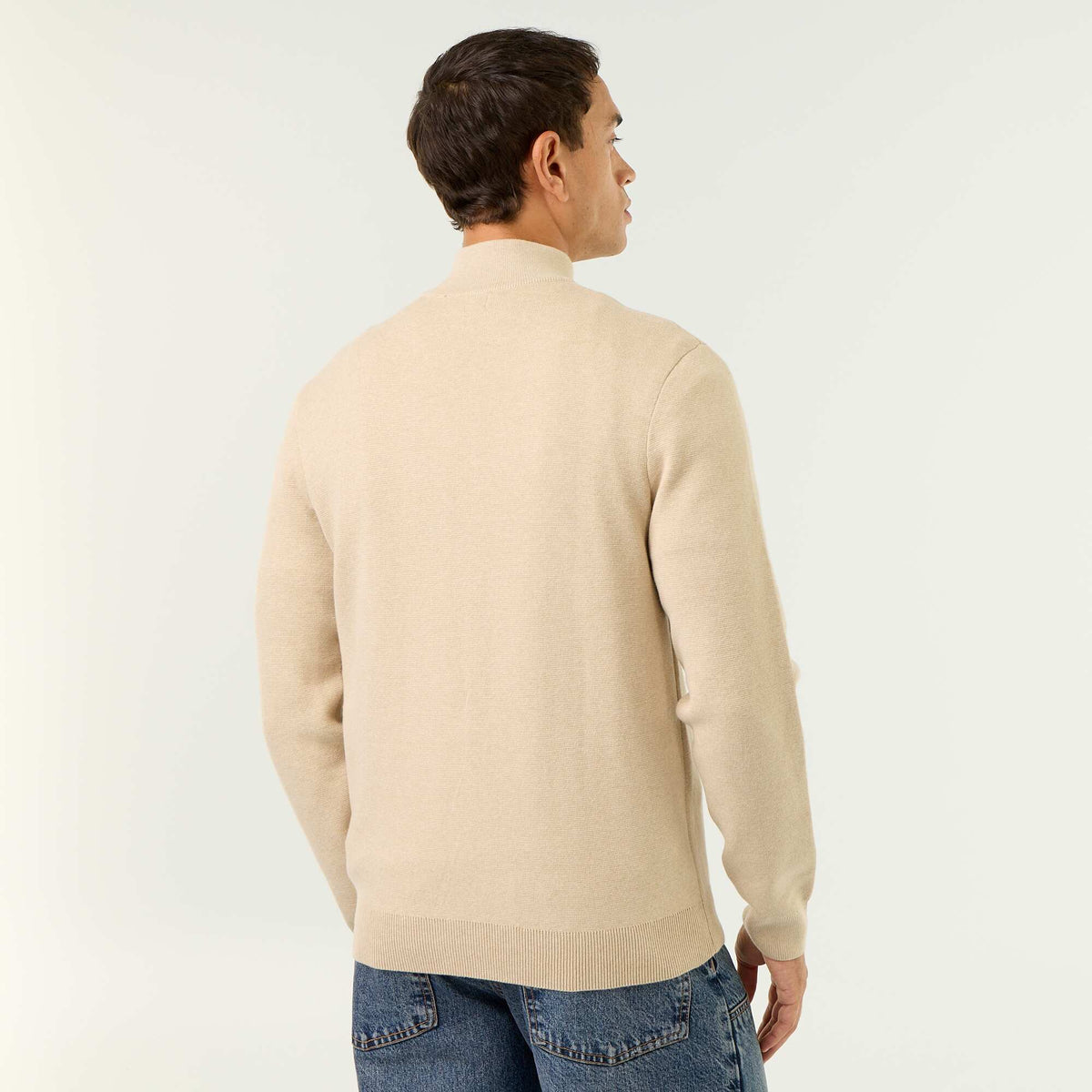 Zipped High-Neck Sweater BEIGE