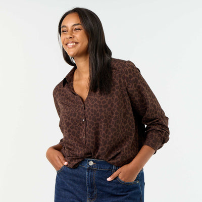 Flowy Solid Blouse BROWN