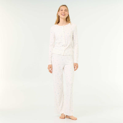 2-piece Pointelle Knit Pajama Set - Top + Pants WHITE