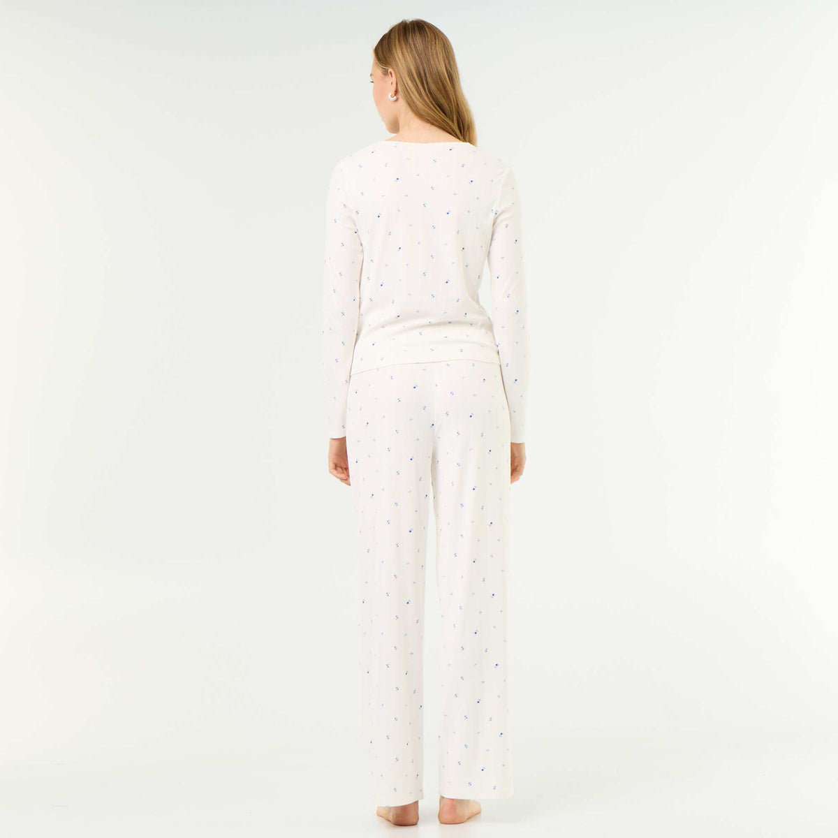 2-piece Pointelle Knit Pajama Set - Top + Pants WHITE