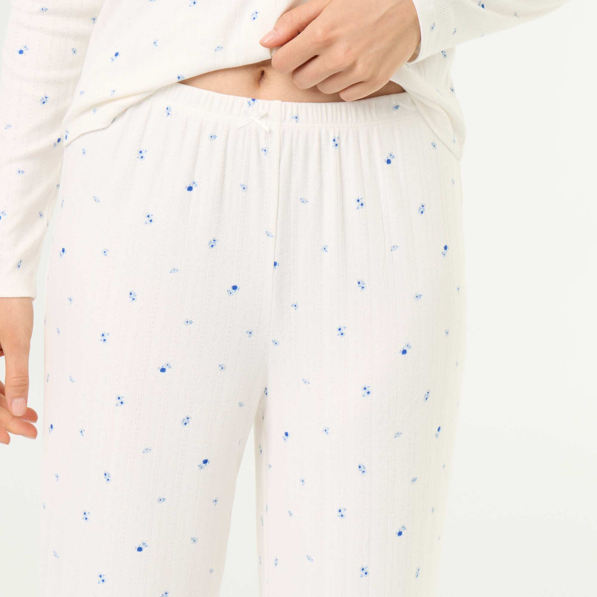 2-piece Pointelle Knit Pajama Set - Top + Pants WHITE