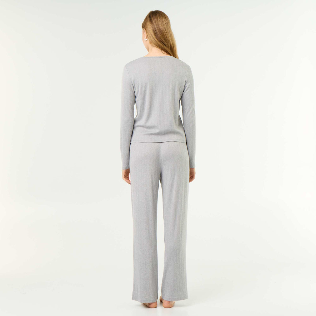 2-Piece Pointelle Knit Pajama Set - Cardigan & Pants GREY
