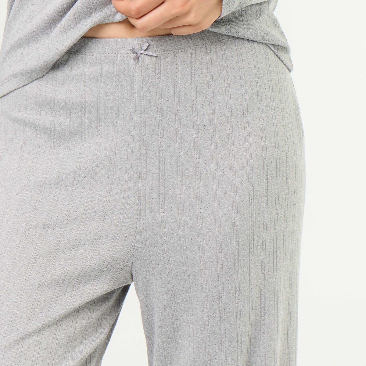 2-Piece Pointelle Knit Pajama Set - Cardigan & Pants GREY