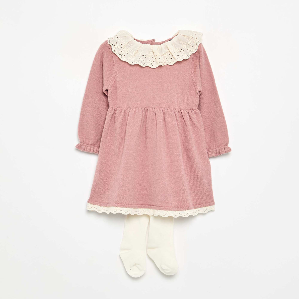 Peter Pan collar dress + tights PINK