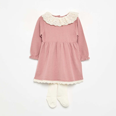 Peter Pan collar dress + tights PINK