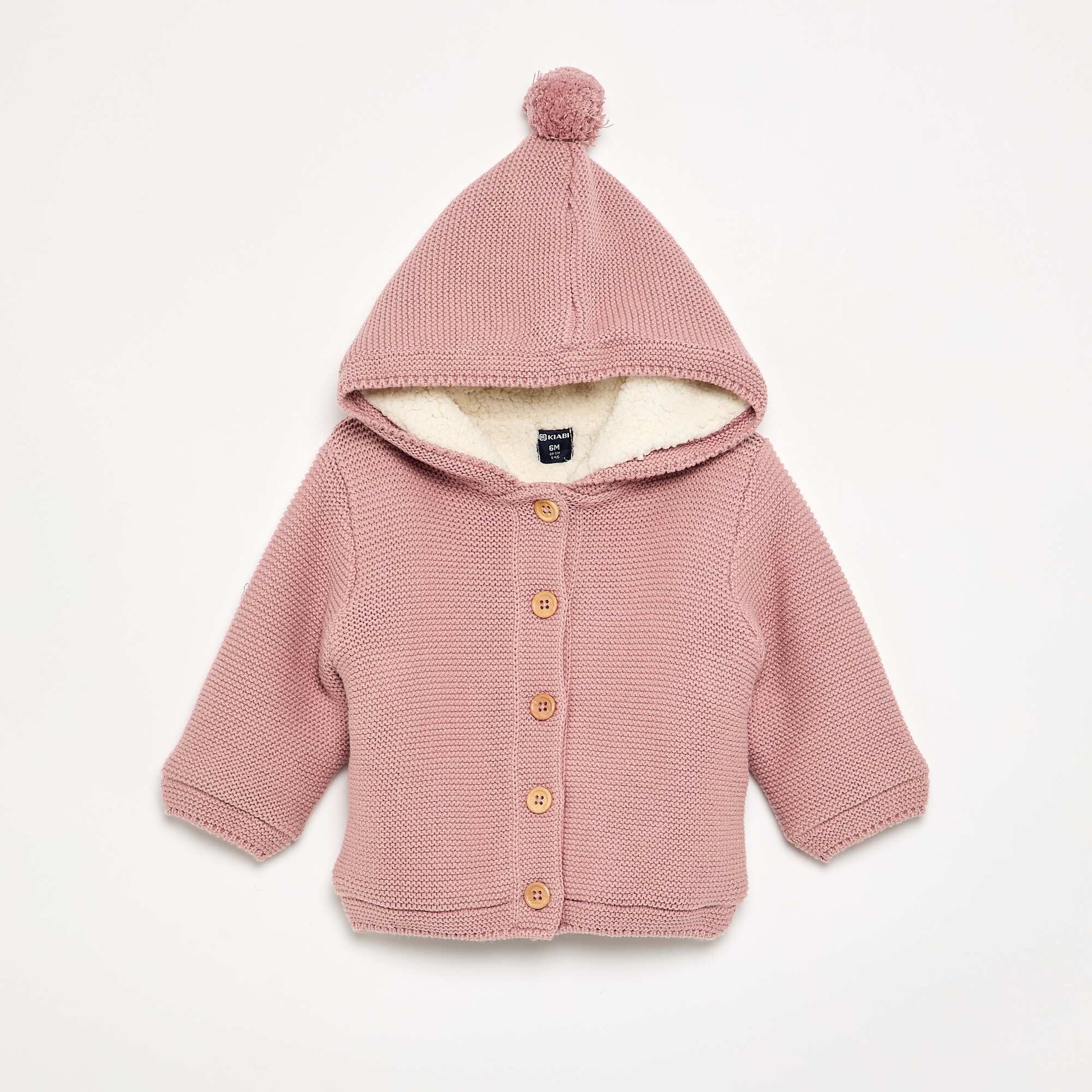 Moss stitch lined hooded cardigan PINK