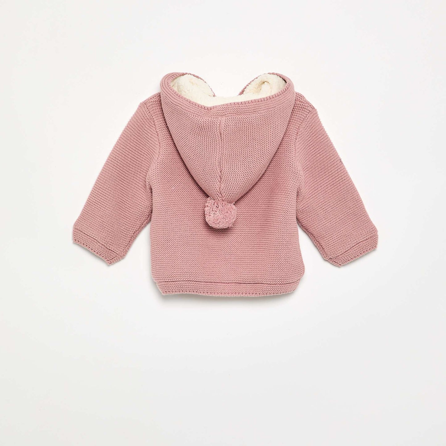 Moss stitch lined hooded cardigan PINK