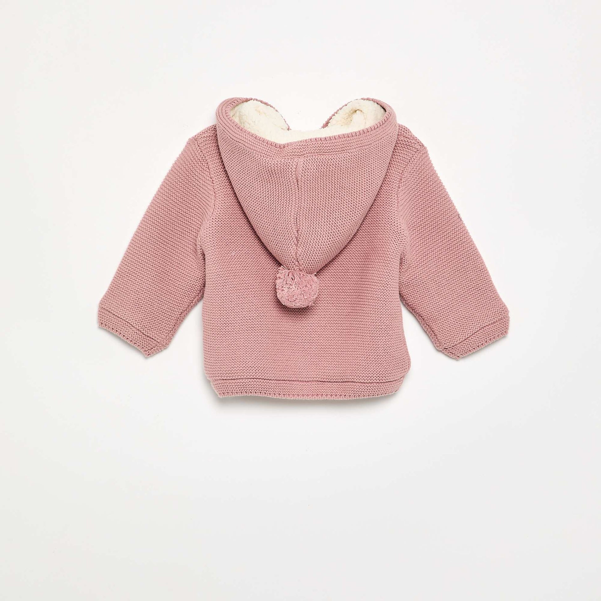 Moss stitch lined hooded cardigan PINK