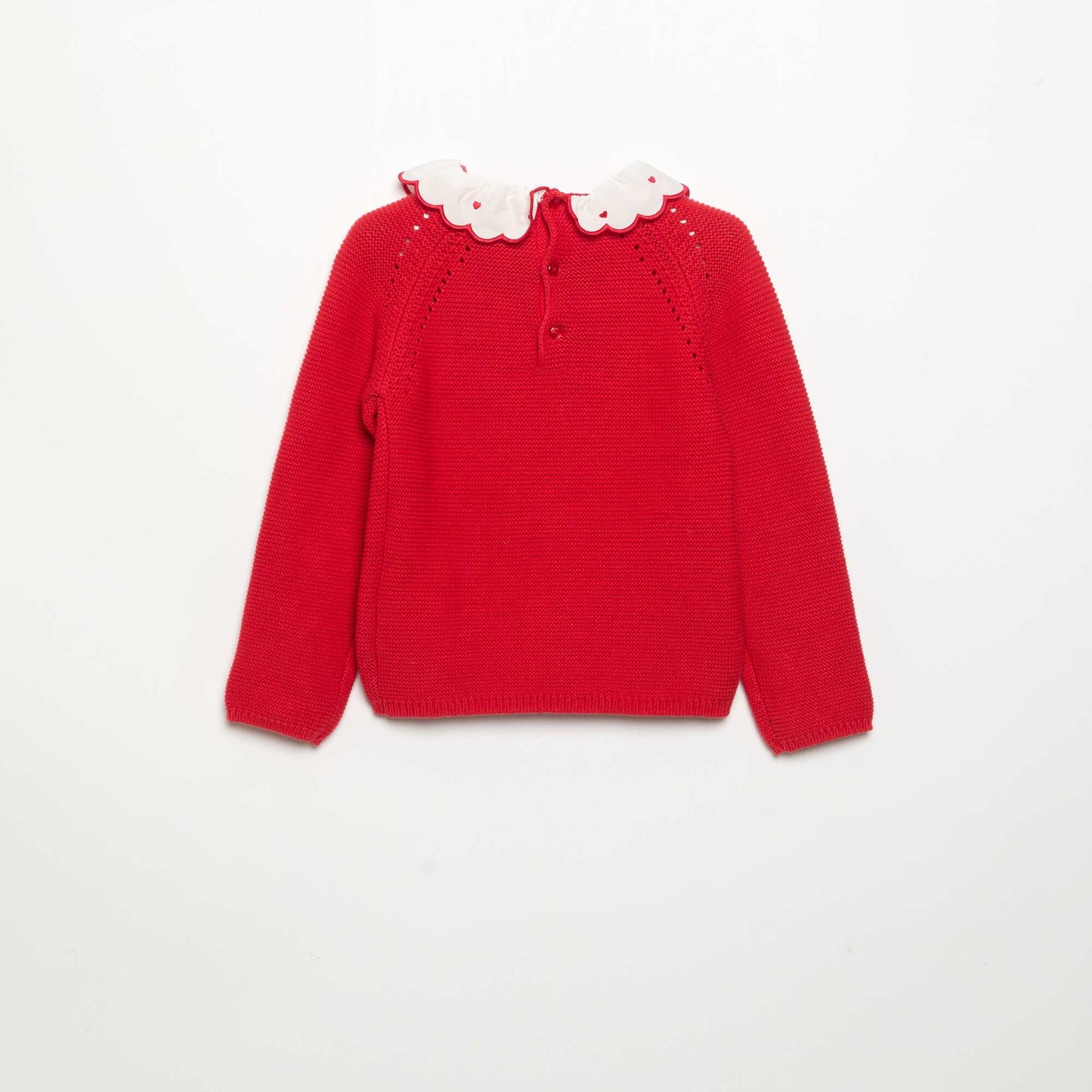 Long-Sleeved Sweater with Embroidered Collar RED