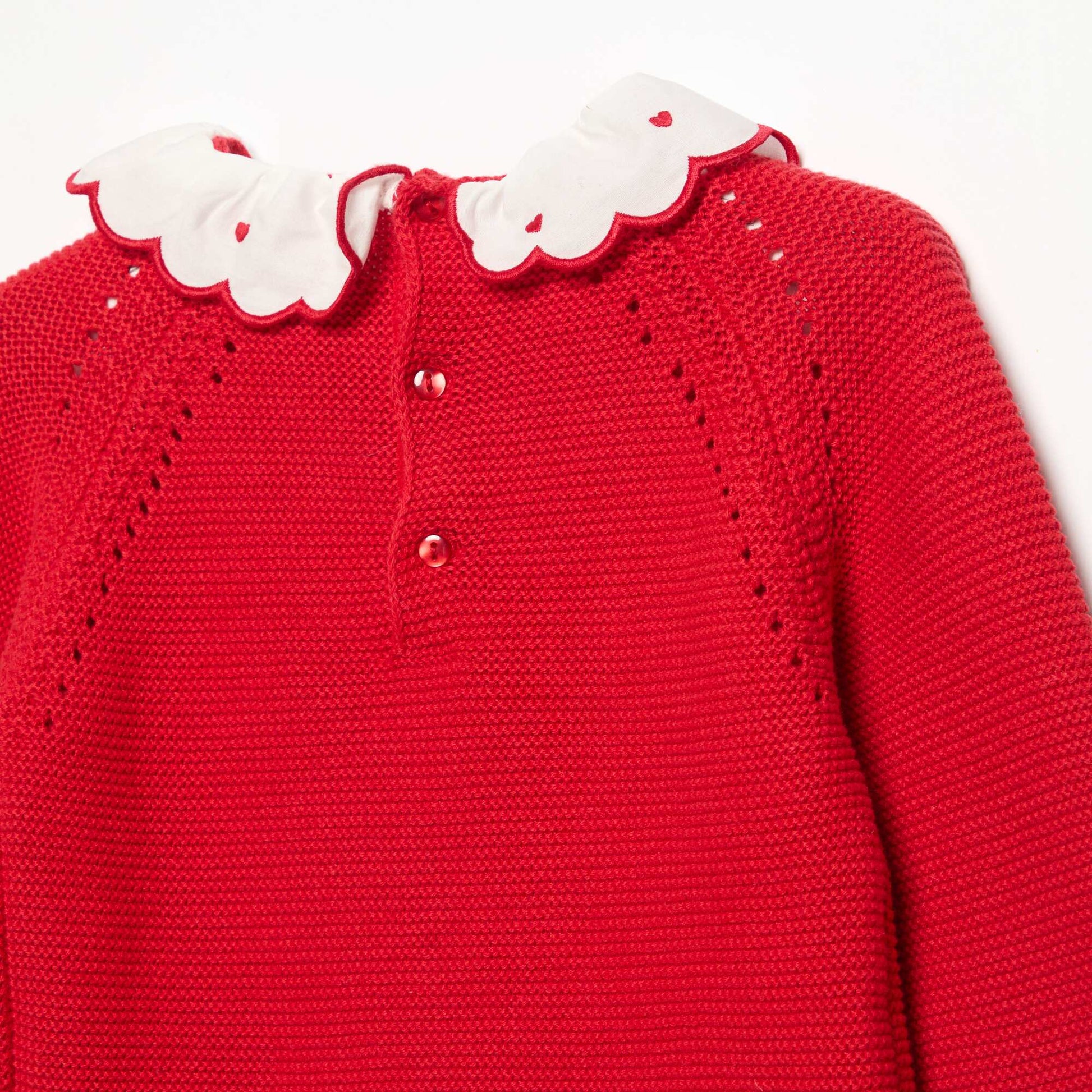 Long-Sleeved Sweater with Embroidered Collar RED