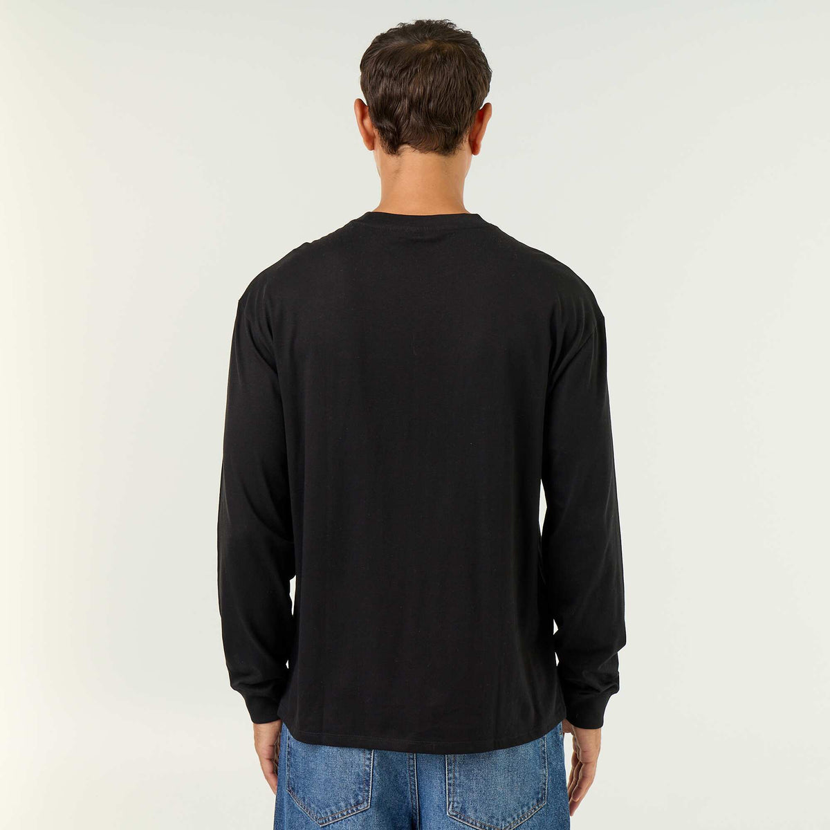 Long-sleeved round neck cotton t-shirt BLACK