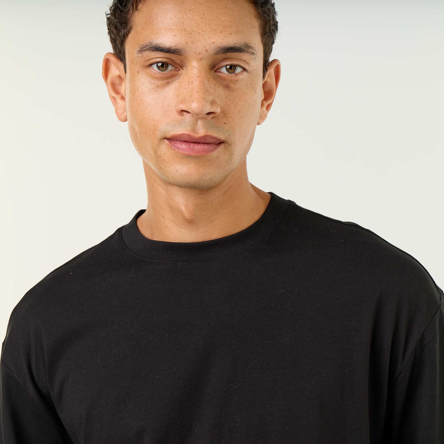 Long-sleeved round neck cotton t-shirt BLACK