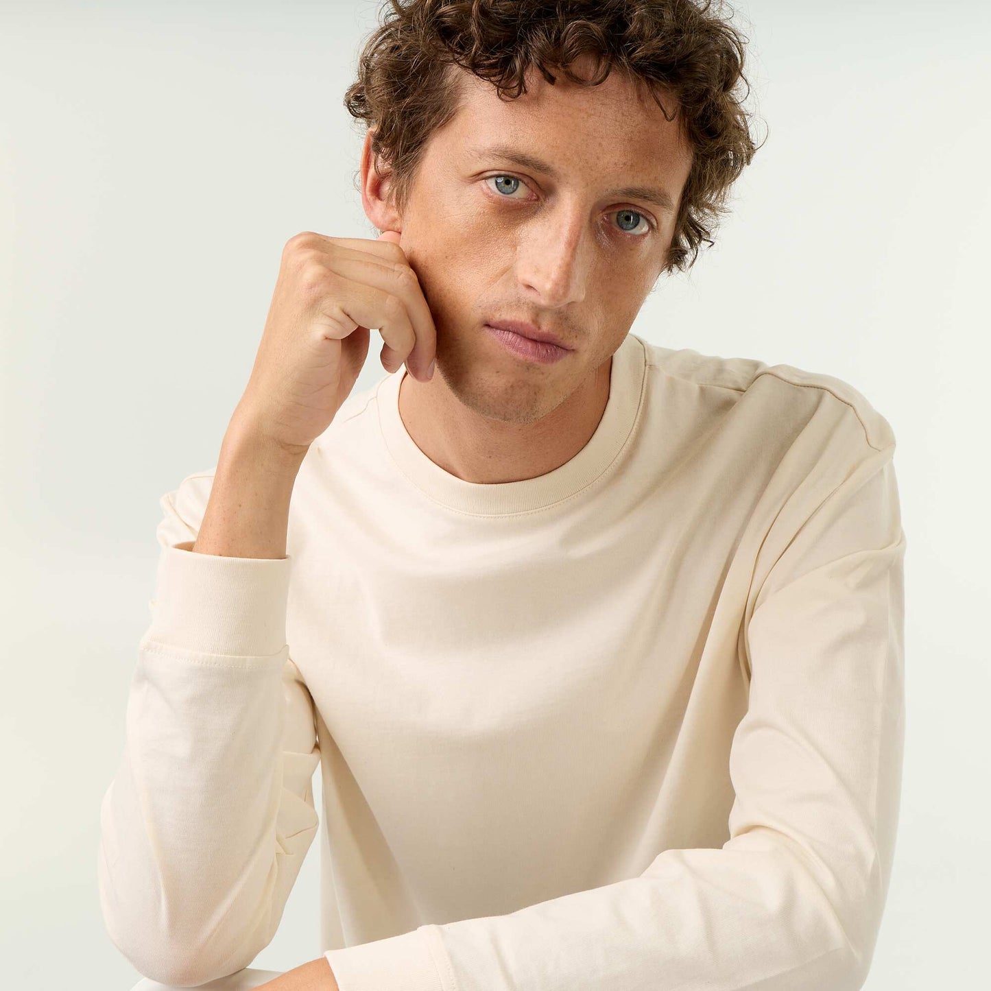 Long-sleeved round neck cotton t-shirt WHITE