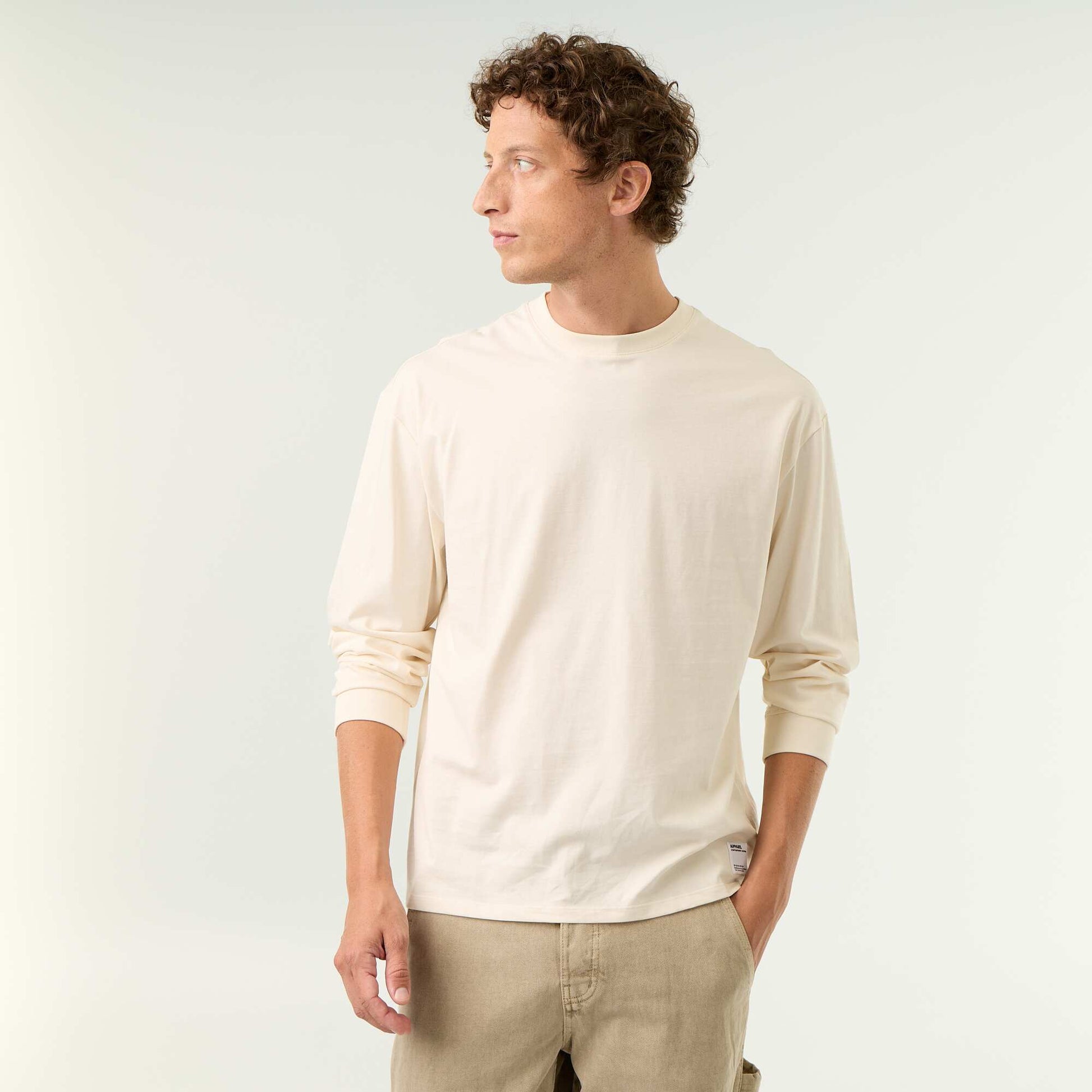 Long-sleeved round neck cotton t-shirt WHITE