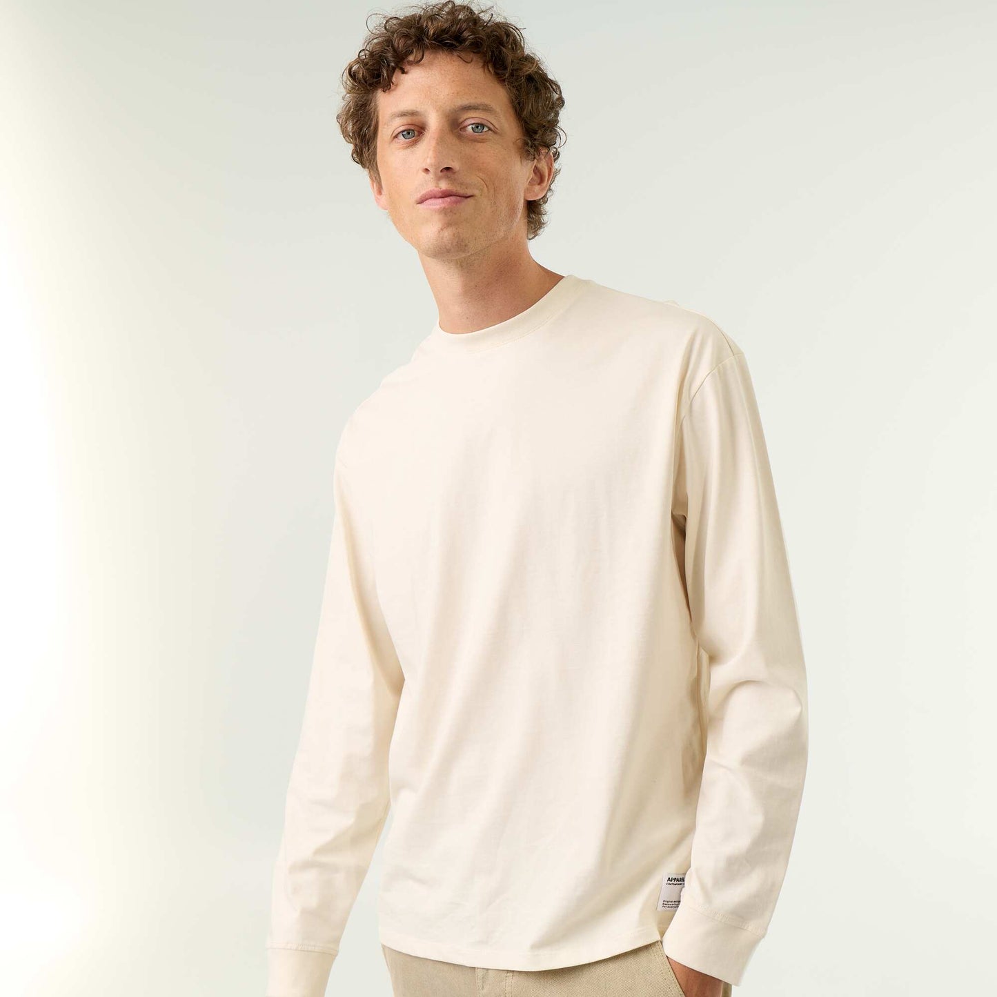 Long-sleeved round neck cotton t-shirt WHITE