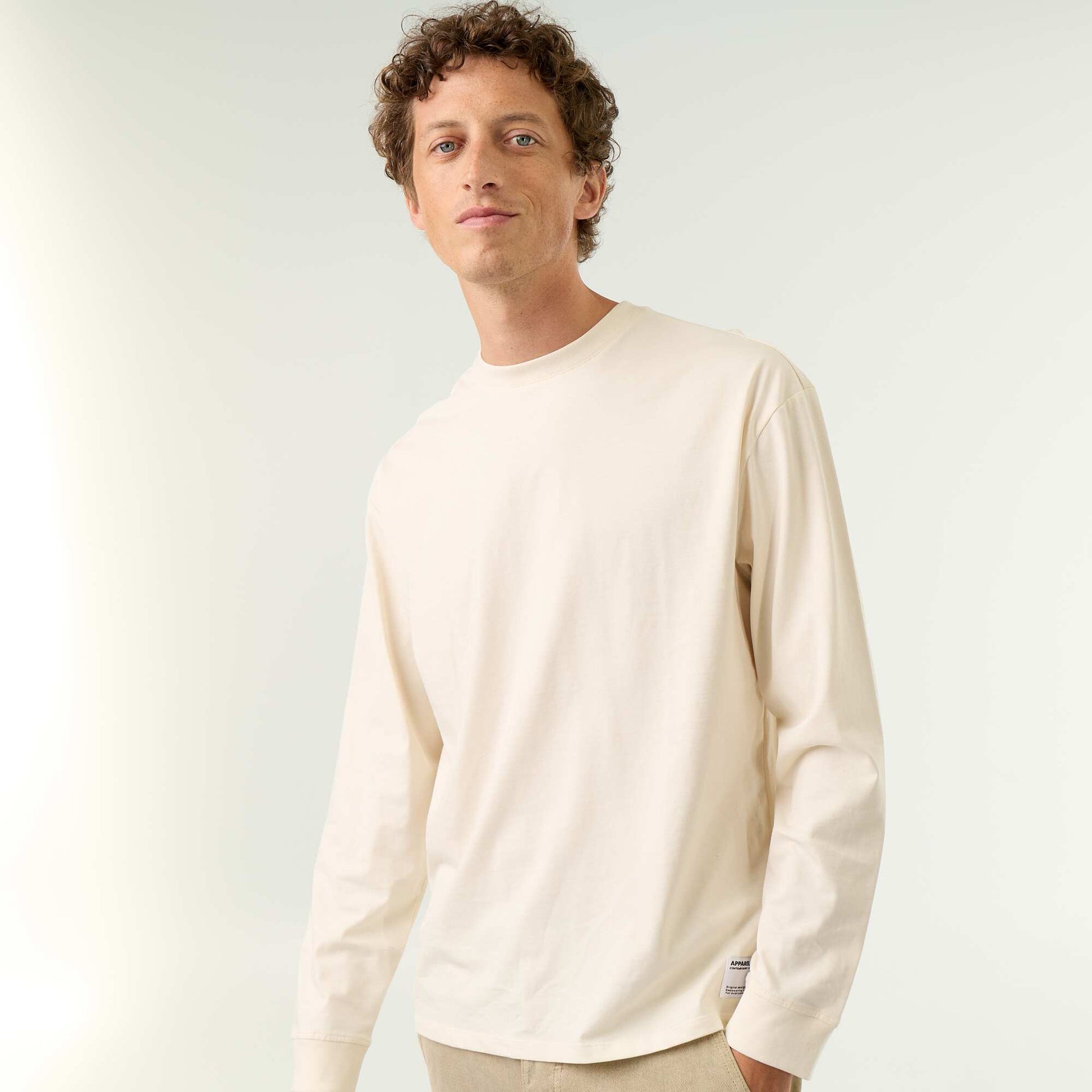 Long-sleeved round neck cotton t-shirt WHITE