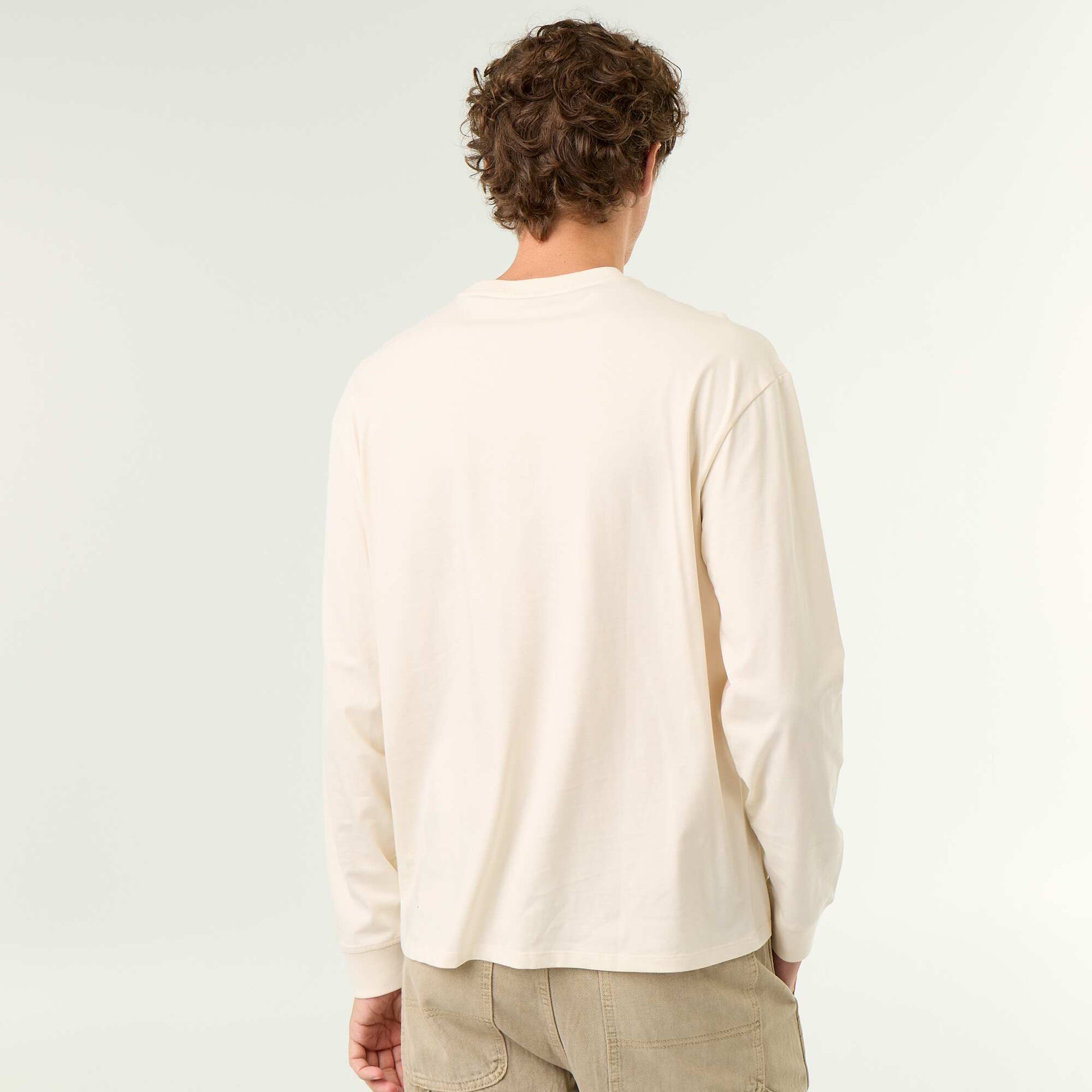 Long-sleeved round neck cotton t-shirt WHITE