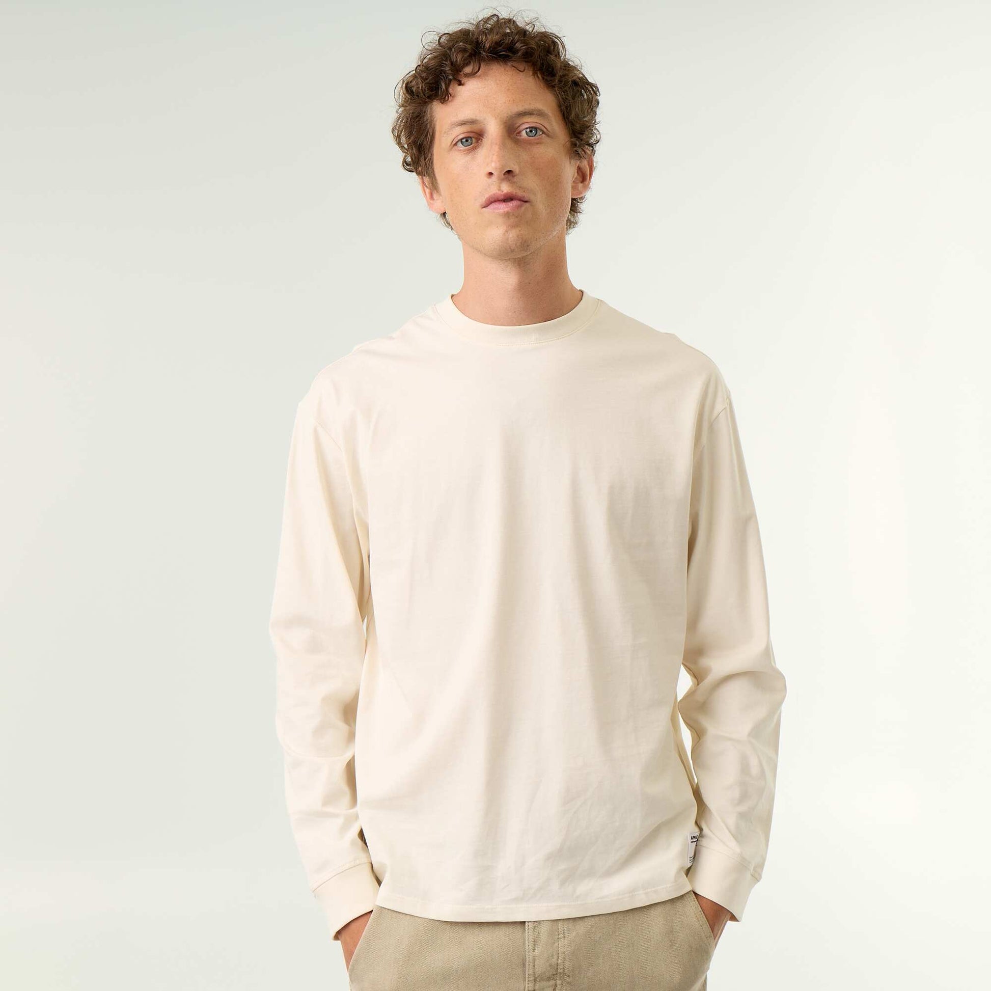 Long-sleeved round neck cotton t-shirt WHITE