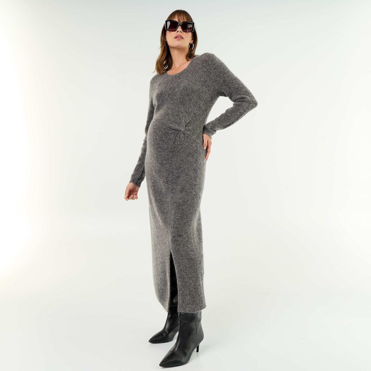 Blended Wool Maternity Dress GREY