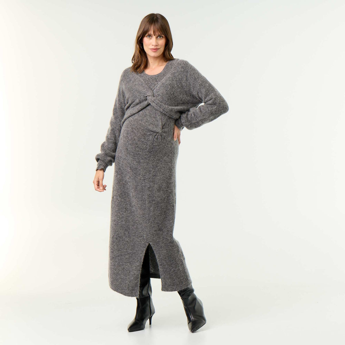 Blended Wool Maternity Dress GREY