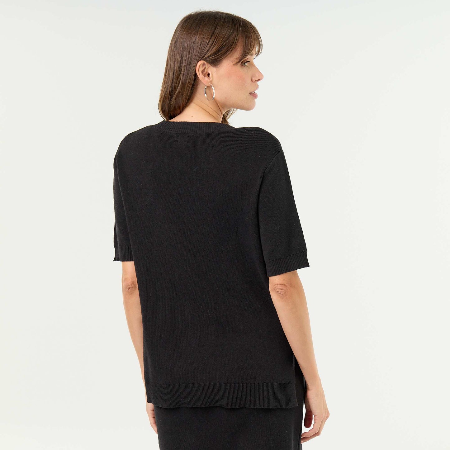 Maternity short-sleeved sweater with laced side slits BLACK
