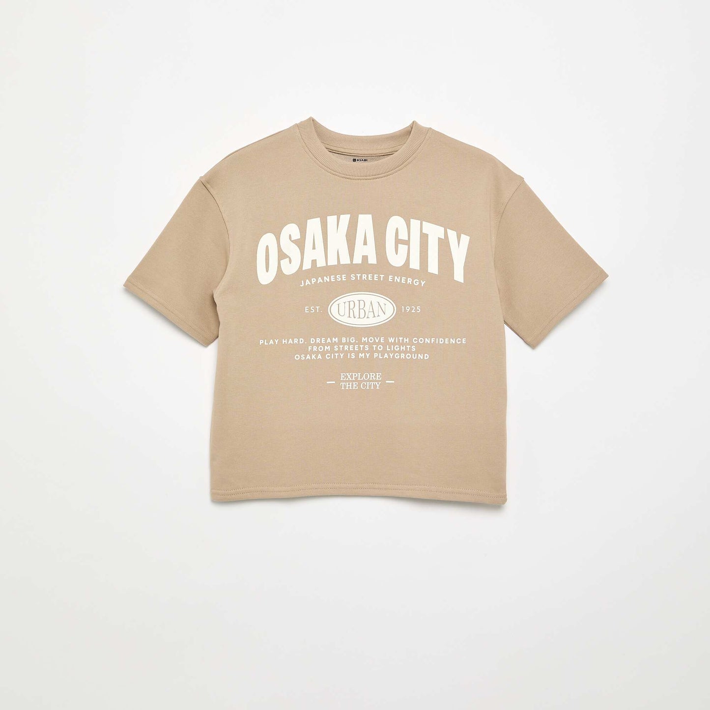 Short-sleeved printed T-shirt BEIGE
