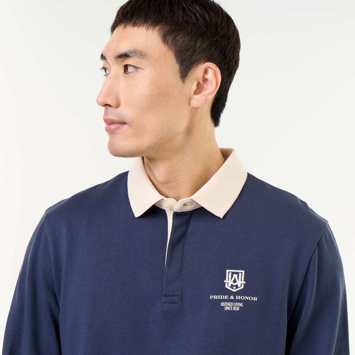 Rugby style polo with embroidered lettering BLUE