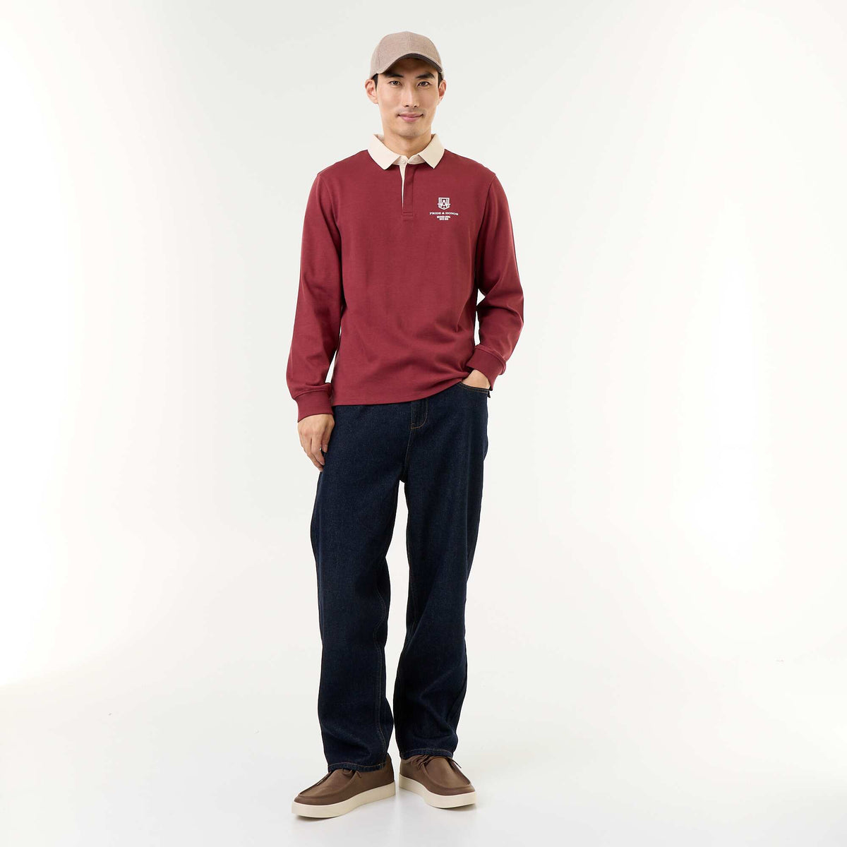 Rugby style polo with embroidered lettering BLUE