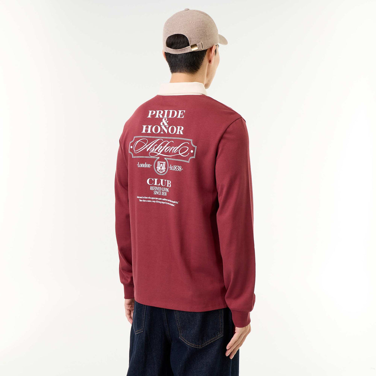Rugby style polo with embroidered lettering BLUE