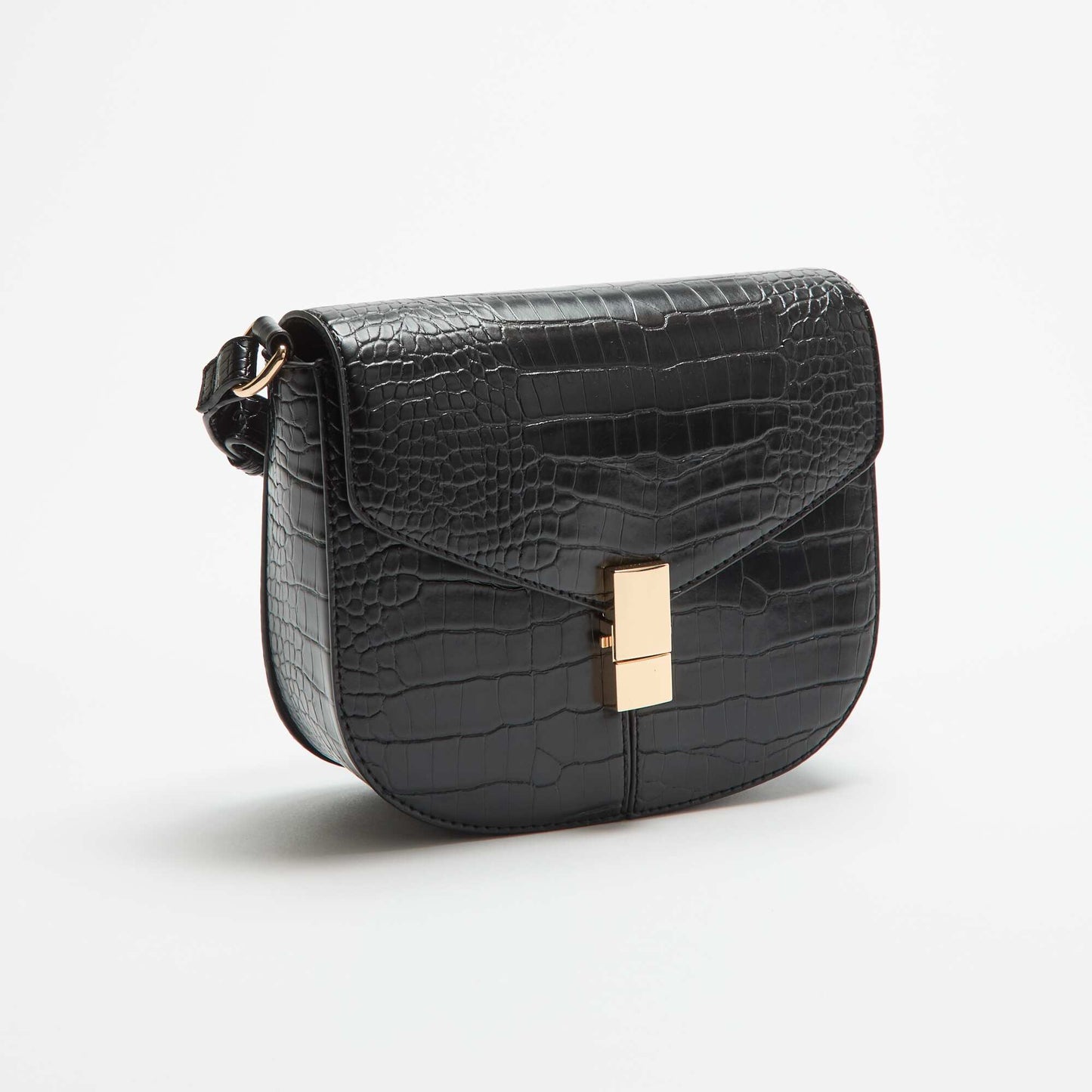Faux Croc-Effect Handbag BLACK