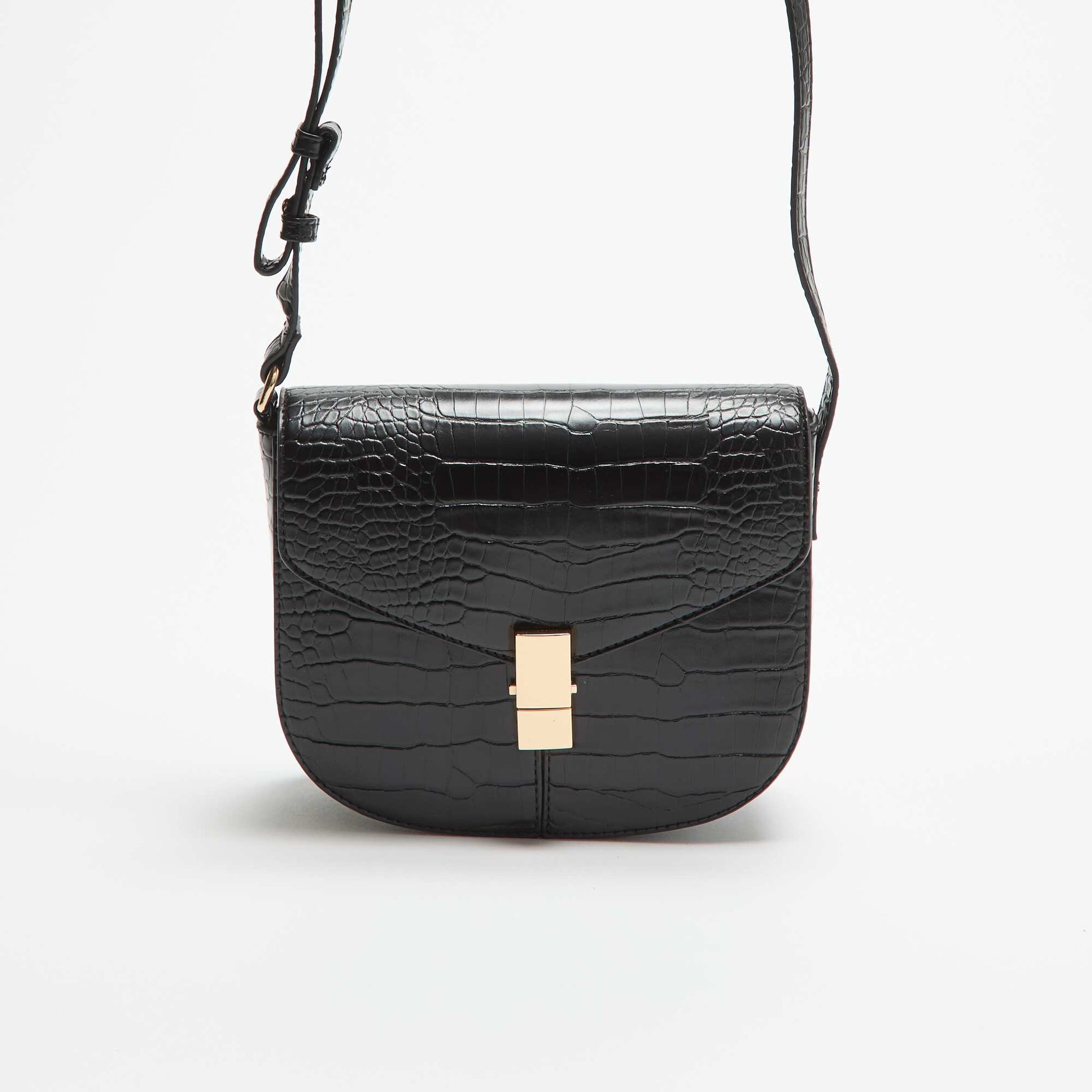 Faux Croc-Effect Handbag BLACK
