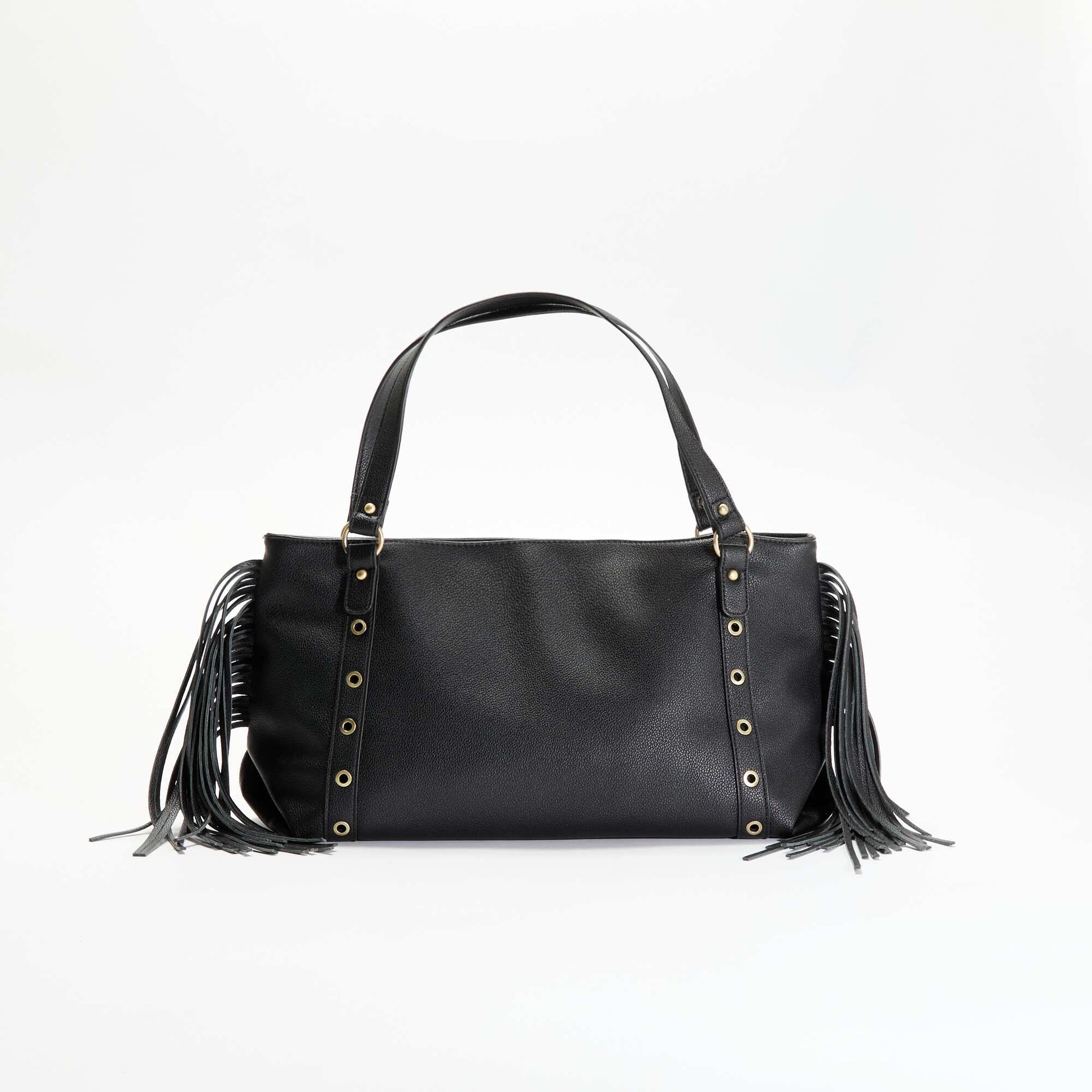 Fringed faux leather hobo bag BLACK
