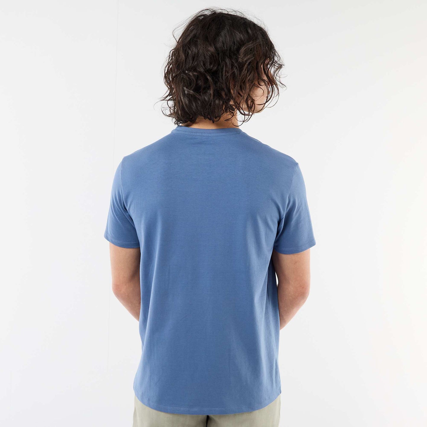 Plain short-sleeved T-shirt with embroidery BLUE