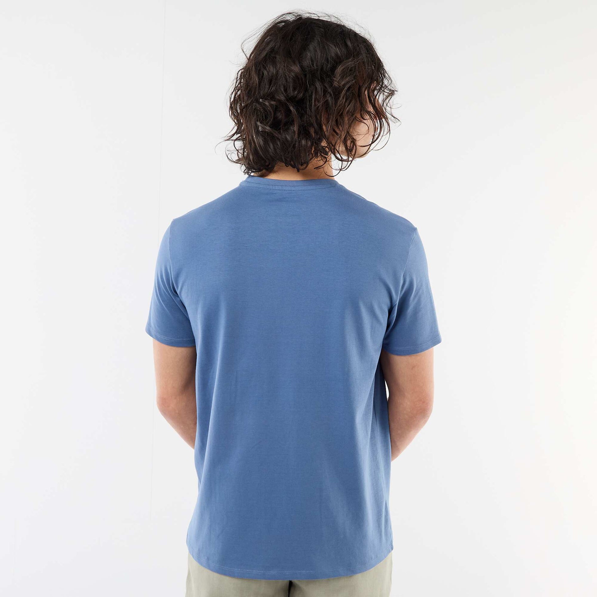 Plain short-sleeved T-shirt with embroidery BLUE